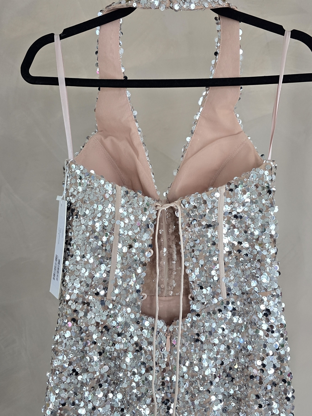 Jovani D5303 Silver Sequin Evening Gown with Nude Lining - Picture 3 of 5
